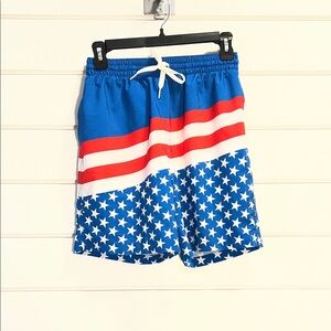 Chubbies Blue and Red Star Patterned Men's Swimsuit 7” inseam